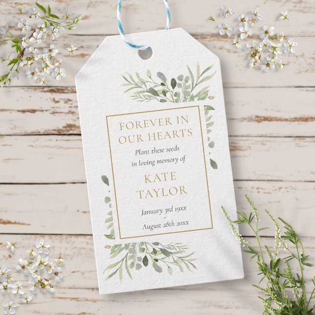 Foto på Greenery Funeral Memorial Seed Packet Phot Presentetikett (Greenery Funeral Memorial Seed Packet Photo Gift Tags)