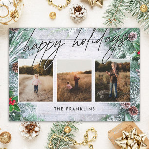 Foto på Greenery Rustic Wood Script Glad helg Julkort