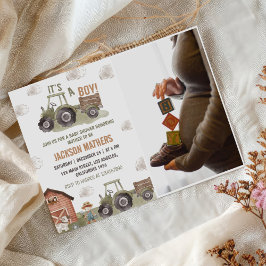 Foto på Grönten Farm Tractor Baby Shower Photo Inbjudningar