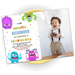 Foto på Grönten Monster Birthday-inbjudningar Inbjudningar
