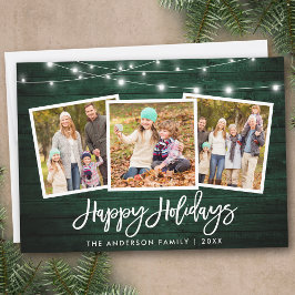 Foto på Grönten Wood 3 i penselskript Ljus Rustic  Julkort