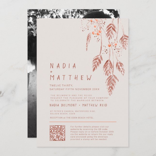 Foto på grusbär med terracotta vattenfärg inbjudningar (Fram/baksida)