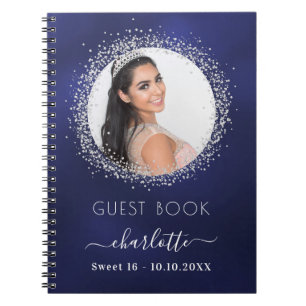 Foto på Guest bok Sweet 16 marinblått silver Anteckningsbok