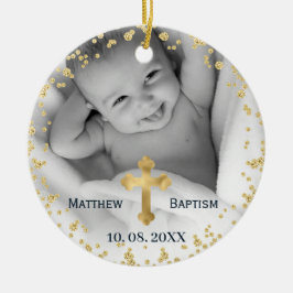 Foto på guld Glitter-konfetti Baby-baptism Julgransprydnad Keramik