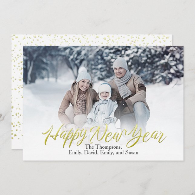 Foto på Guld Gott nytt år Calligraphy Script 1 Julkort (Fram/baksida)