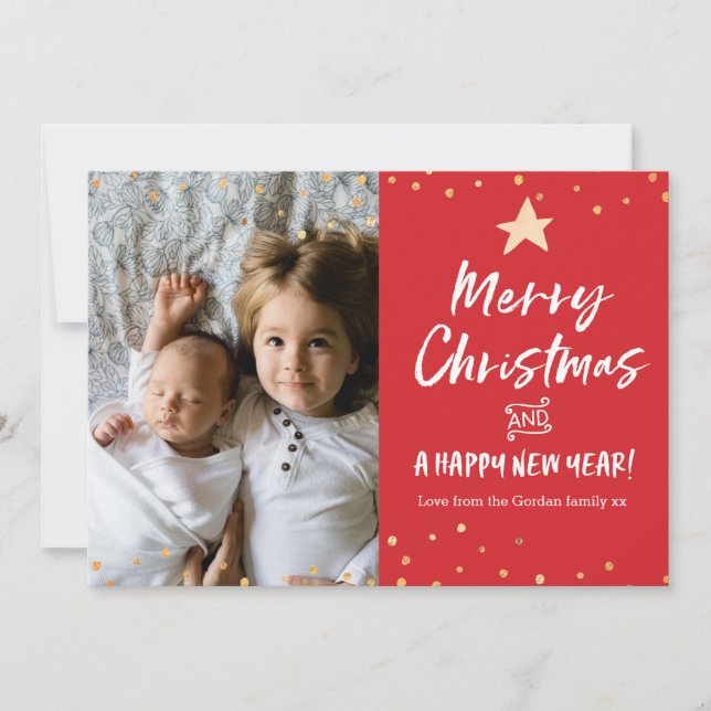 Foto på guld star i god jul-kortfamiljen julkort (Framsida)