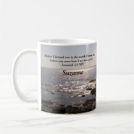 Foto på havet med Jeremiah 1:5 Gud kände dig omgiv Kaffemugg