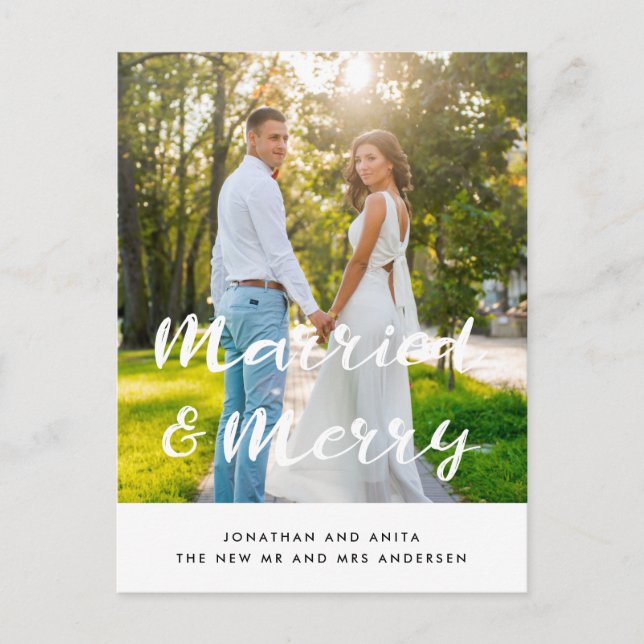 Foto på helgdag av gift och merry Newlyweds Vykort (Framsida)