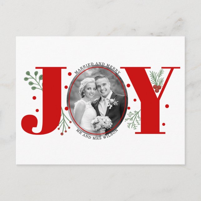 Foto på helgdag för gift och merry Red JOY Vykort (Framsida)