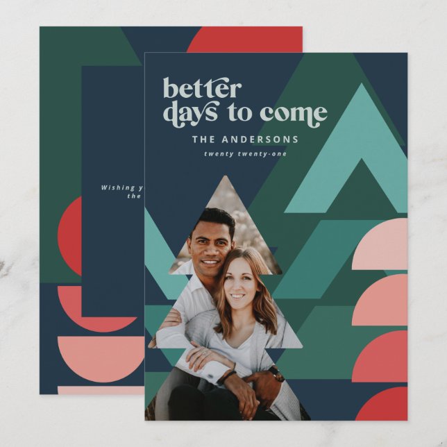 Foto på helgdag Modern färgstark geometrisk abstra Julkort (Fram/baksida)