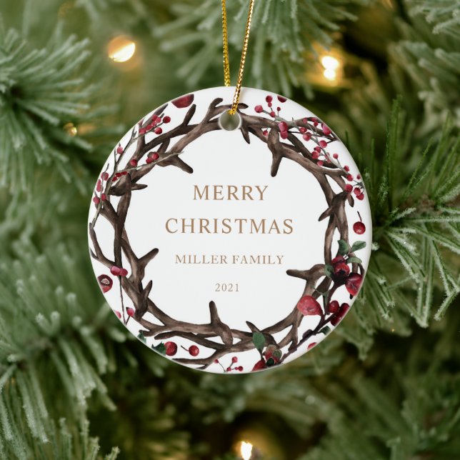 Foto på helgdag röd bär god jul julgransprydnad keramik (Träd)
