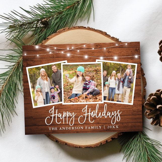 Foto på Helgdag Wood String Ljus 3 Vykort (Customize to change your personalized text size or text style.)