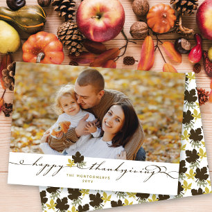 Foto på Höst löv och blommande Happy thanksgiving Julkort