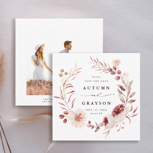 Foto på hösten Romantik Blommigt WAN Bröllop Spara Datumet (Front & Back)