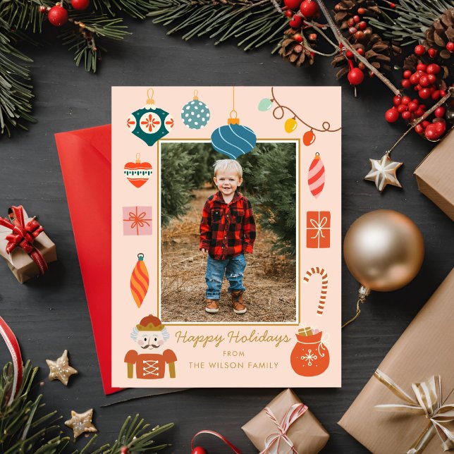 Foto på Julens Rosa Ornament Cute Family Helg Vykort (Skapare uppladdad)
