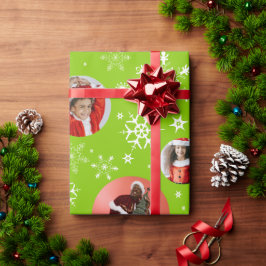 Foto på julfamiljen Snowflake grönt mönster Presentpapper