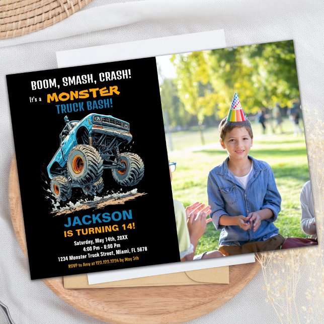Foto på jump Monster Lastbil Birthday-inbjudningar Inbjudningar (Jump Monster Truck Birthday Invitations Photo)