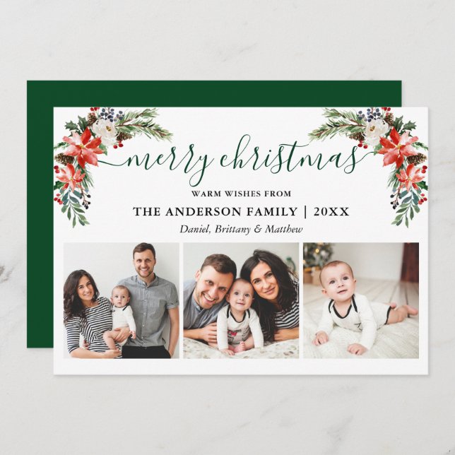 Foto på kallgrafi av vattenfärgen Winter Blommigt  Julkort (Fram/baksida)