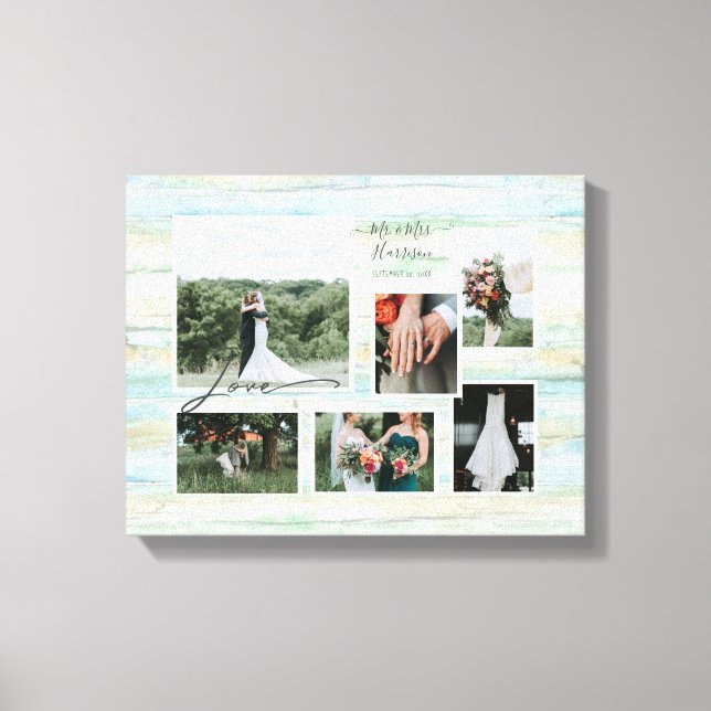 Foto på Kärlek Script Rustic Beach Wedding Collage Canvastryck (Framsida)