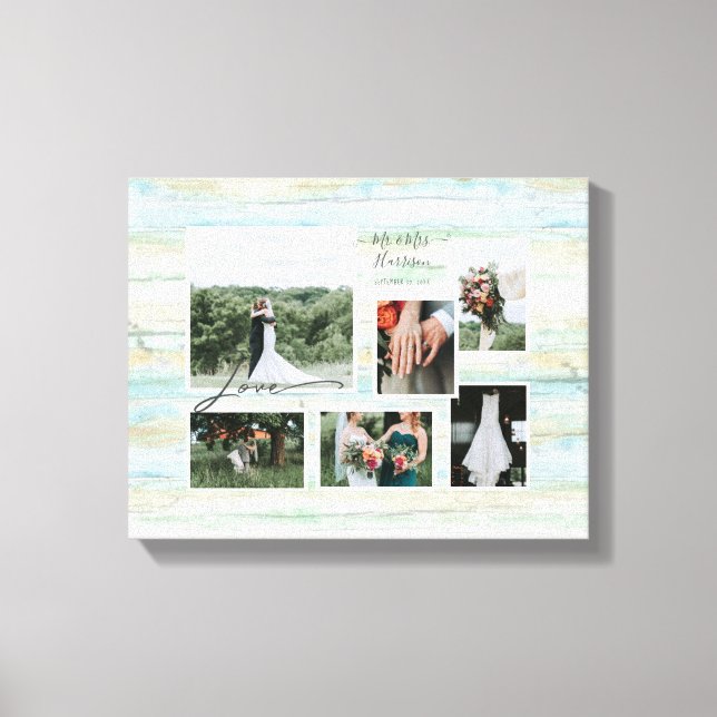 Foto på Kärlek Script Rustic Beach Wedding Collage Canvastryck (Framsida)