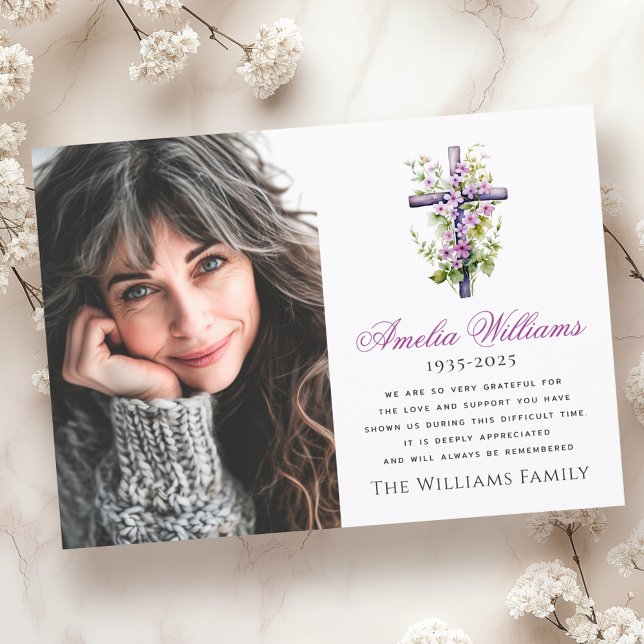 Foto på kor-blommans sympati - tack kort (Watercolor cross flower sympathy photo thank you)