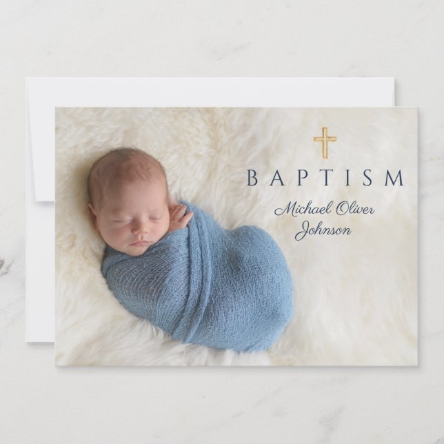 Foto på Kor Boy Baptism vid marinblå Religiösa Inbjudningar (Framsida)