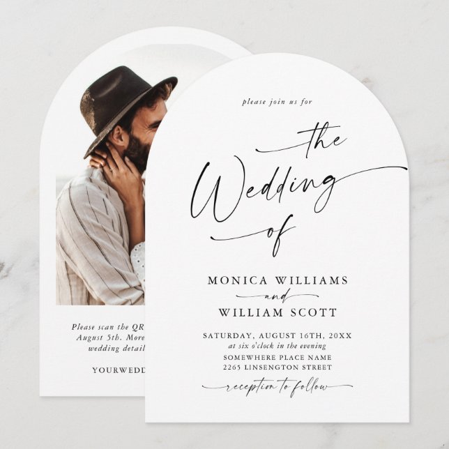 Foto på kortkommando för minimal QR-Bröllop-Elegan Inbjudningar (Fram/baksida)