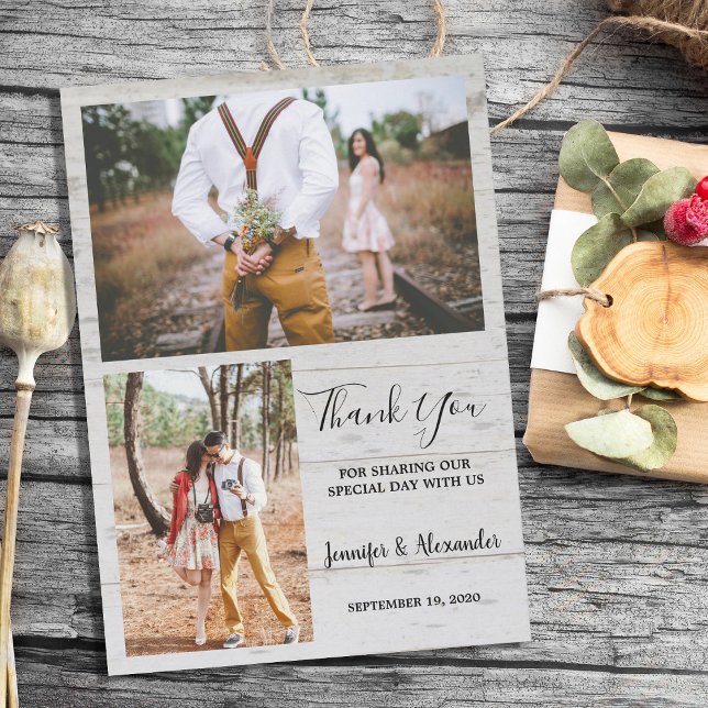 Foto på land från Rustic bröllop Inbjudningar (Rustic country barn wood photo Thank You wedding card. You can add your own photos to personalize.)