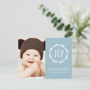 Foto på Light Blue Birth Announcement Helgdag Phot Vykort