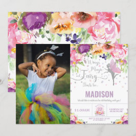 Foto på Lila av Blommigt av födelsedag Silver Glit Inbjudningar