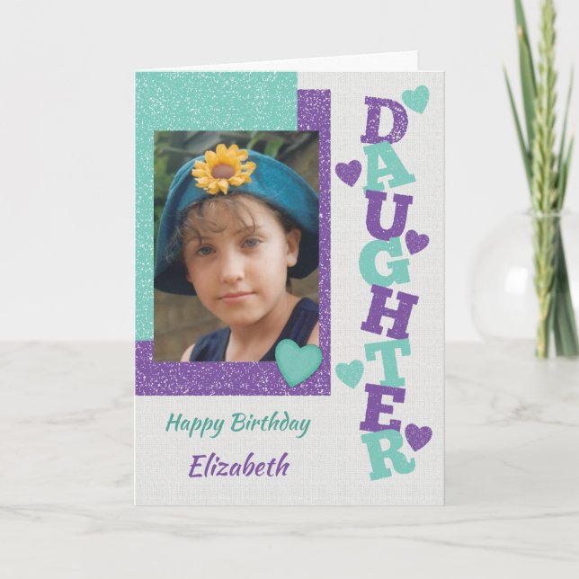 Foto på lila och grönt vid Grattis på födelsedagen Kort (Framsida)