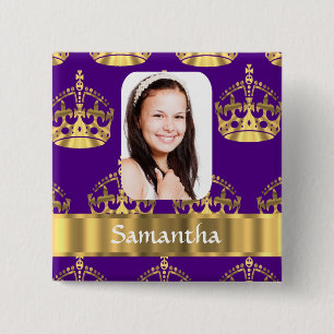 Foto på lila och guld krona personlig knapp