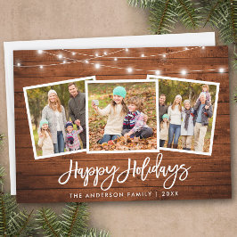 Foto på Ljus Rustic Wood 3 i penselskript Julkort