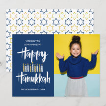 Foto på Lycklig Hanukkah Candles Blue Helgdagars