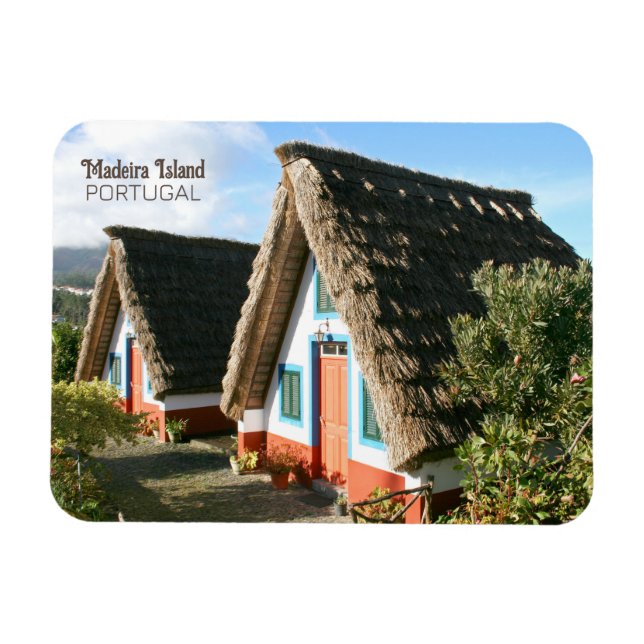 Foto på Madeira med typiska hus, Portugal Magnet (Horisontell)
