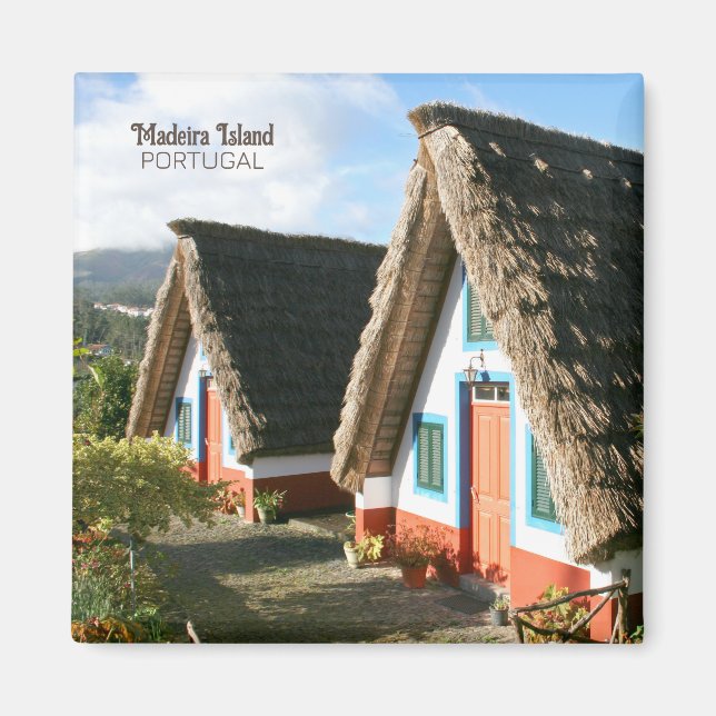 Foto på Madeira med typiska hus, Portugal Magnet (Framsidan)