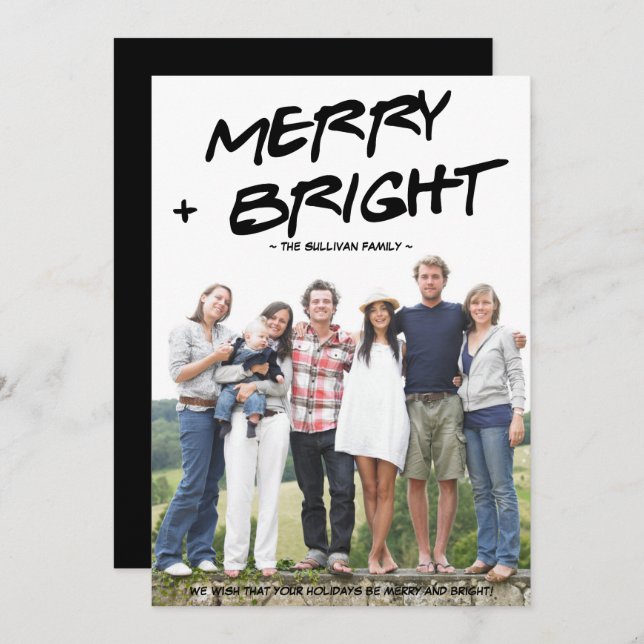 Foto på Merry and Bright Hand Brushed Typography Julkort (Fram/baksida)