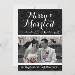 Foto på Merry and Married Black/White Damask-Helgd Julkort