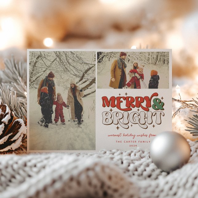 Foto på Merry & Bright Retro 2 Julkort (Skapare uppladdad)