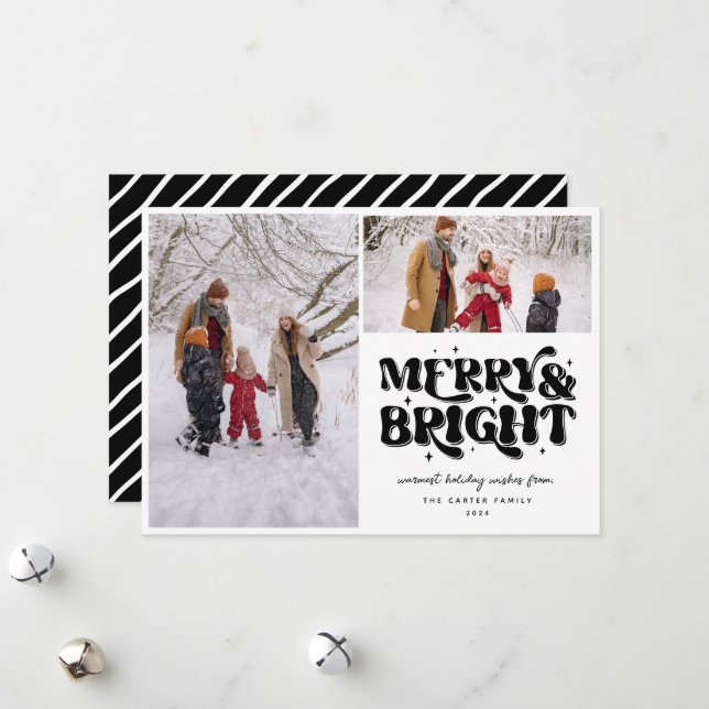 Foto på Merry & Bright Retro 2 Julkort (Fram/Back In Situ)