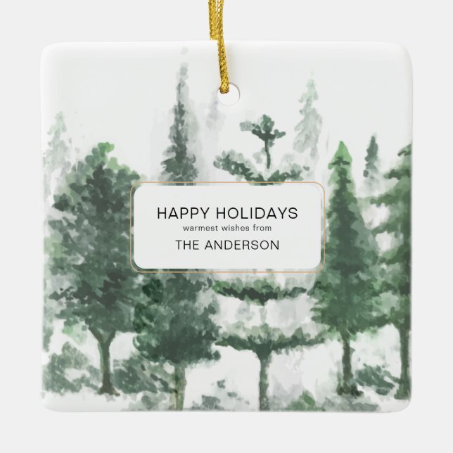 Foto på minimalistisk Juli-vattenskog Julgransprydnad Keramik (Framsida)