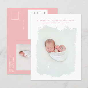 Foto på minimalt blått födelsetillkännagivande för meddelande vykort