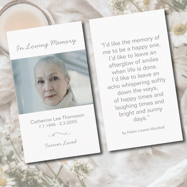 Foto på minneskort för begravningsbön visitkort (In Loving Memory Photo Funeral Prayer Card
)