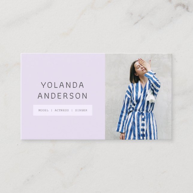 Foto på modellmodell för modern lavender mode visitkort (Framsida)