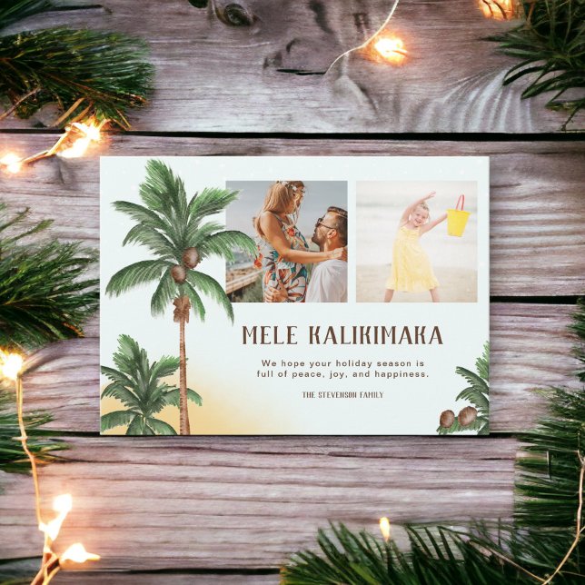 Foto på Modern Mele Kalikimaka Hawai jul handflata Julkort (Modern Mele Kalikimaka Hawai Christmas palm photo Holiday Card)