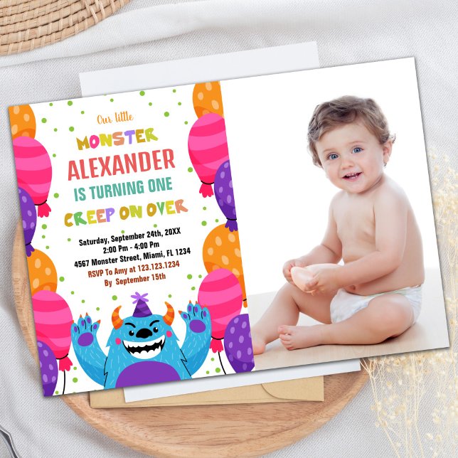 Foto på Monster Birthday Ballons Färg Ballons Inbjudningar (Monster Birthday Invitations Colour Ballons photo)