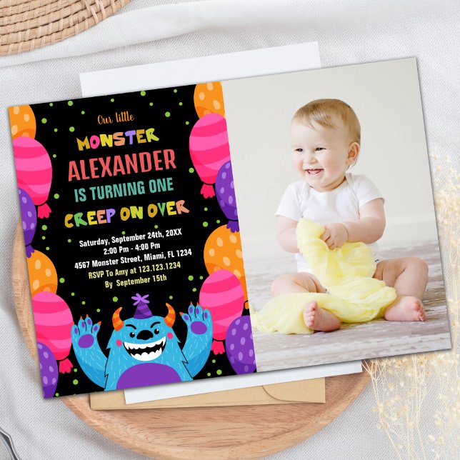 Foto på Monster Birthday Ballons Färg Ballons Inbjudningar (Monster Birthday Invitations Colour Ballons photo)
