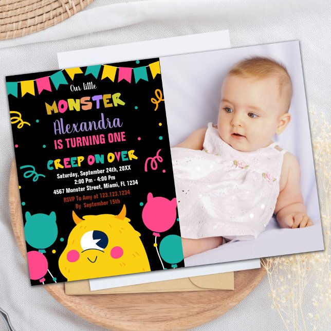 Foto på Monster Birthday Ballons Flaggor Inbjudningar (Monster Birthday Invitations Ballons Flags photo)