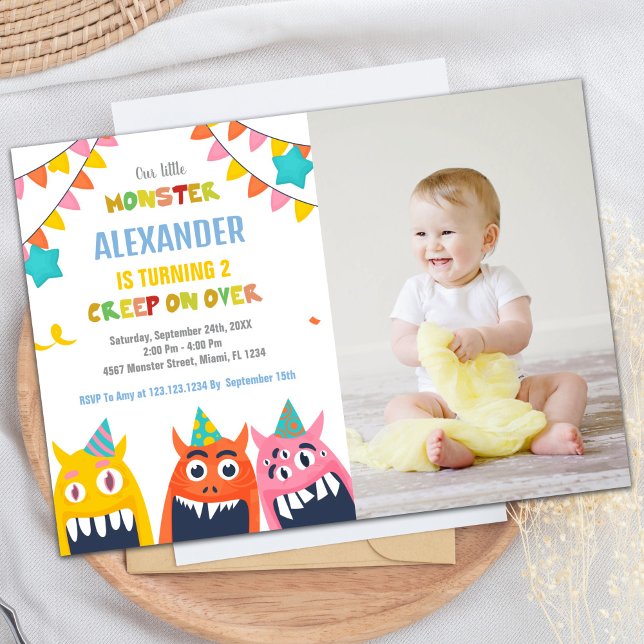 Foto på Monster Birthday Inbjudan Färg Flaggor (Monster Birthday Invitations Colour Flags photo)