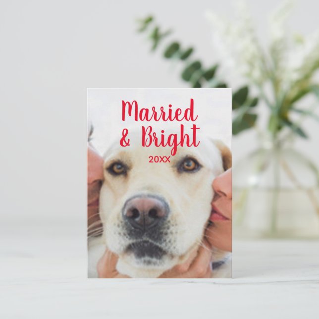 Foto på namn-jul med gift och ljusröd anpassningsb vykort (Stående Fram)